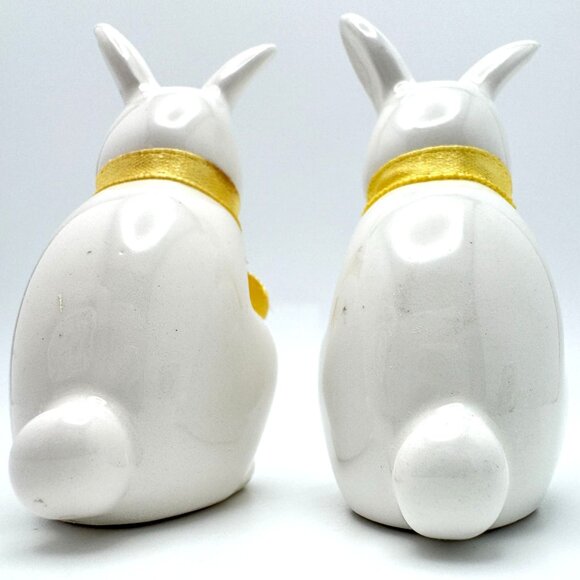 Russ 1980s Vtg Easter Bunny Ceramic Figurines With Yellow Bow Set Of 2 - Picture 5 of 7